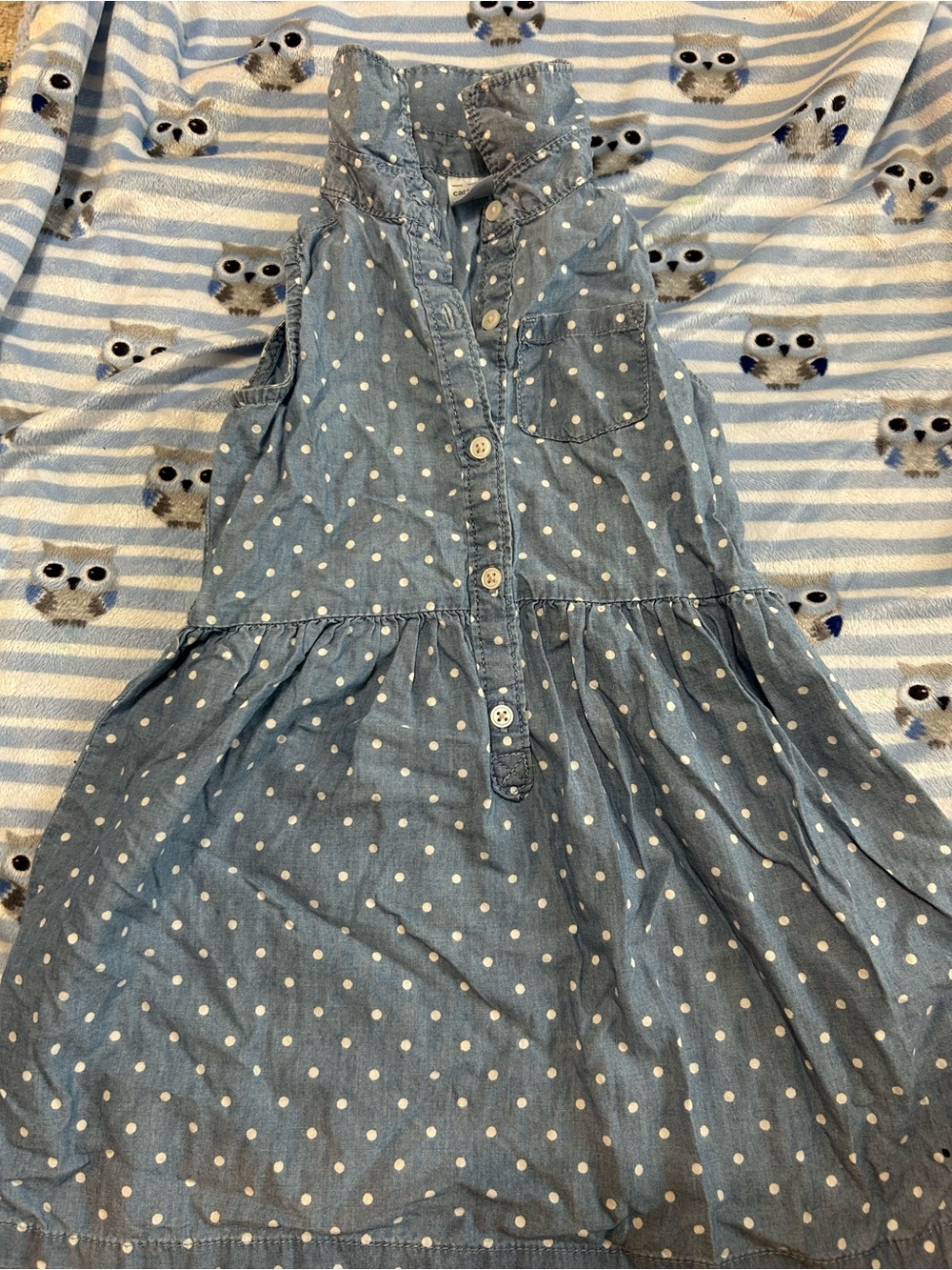 Carter's Light Blue Denim Polka Dot Sleeveless Dress